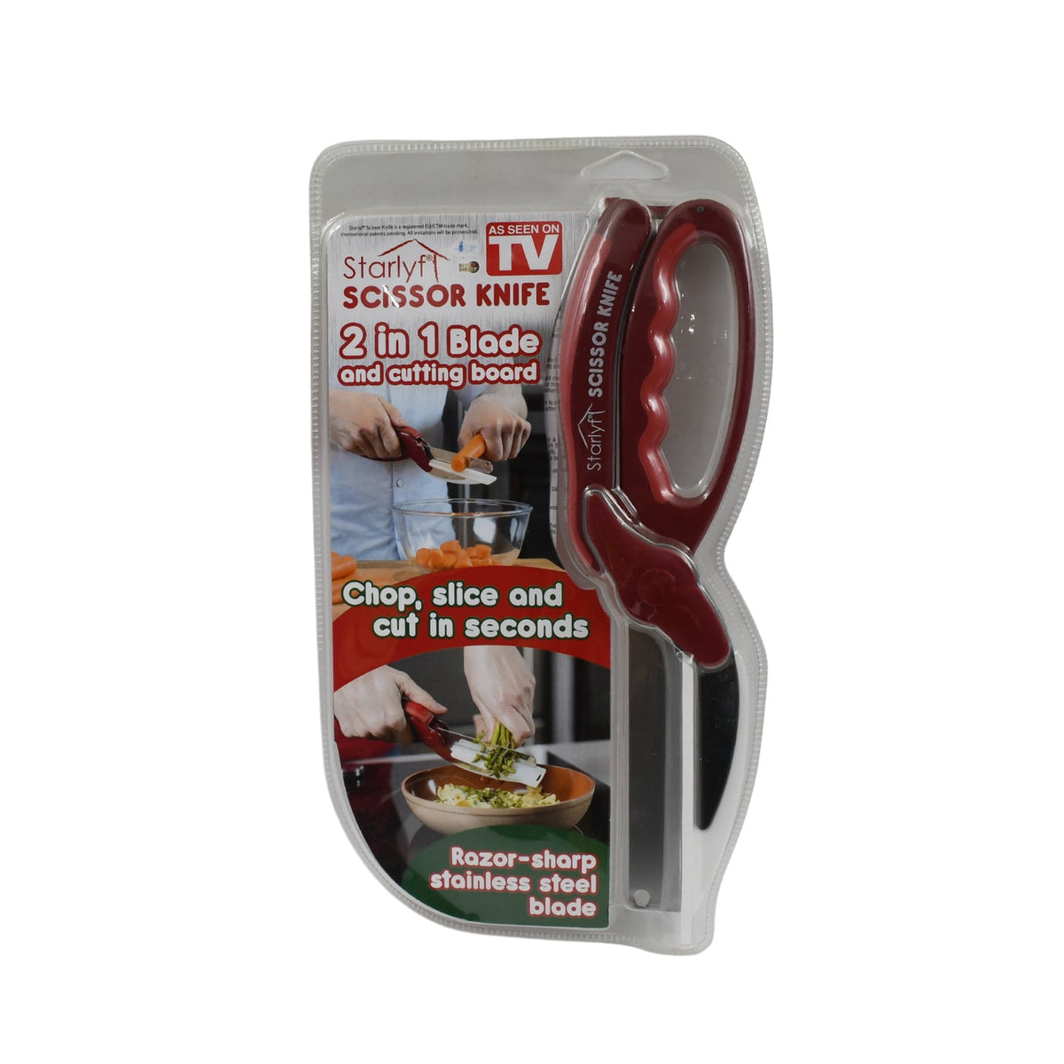 2 In 1 Kitchen Knife Scissor With Spring Locking Hinge And Chopping Board (1 Pc With Card Packing)