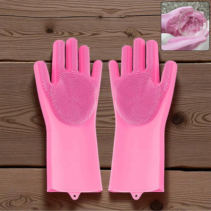 Magic Silicone Dishwashing Gloves Heat-Resistant Reusable Scrubbing Gloves Multicolor (1 Pair)