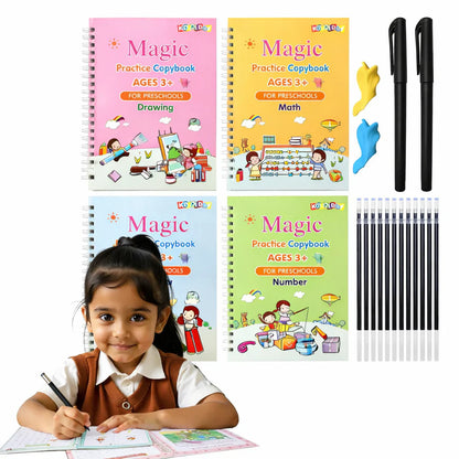 4 Pc Magic Copybook Set for Kids – Reusable Handwriting Practice Books