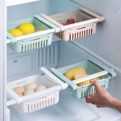 FreshSlide Storage Set™ – 4 adjustable fridge baskets for organized storage.