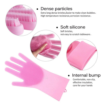 Magic Silicone Dishwashing Gloves Heat-Resistant Reusable Scrubbing Gloves Multicolor (1 Pair)