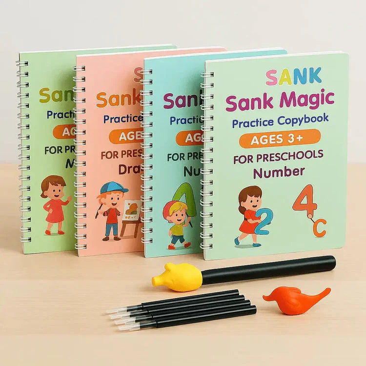 4 Pc Magic Copybook Set for Kids – Reusable Handwriting Practice Books
