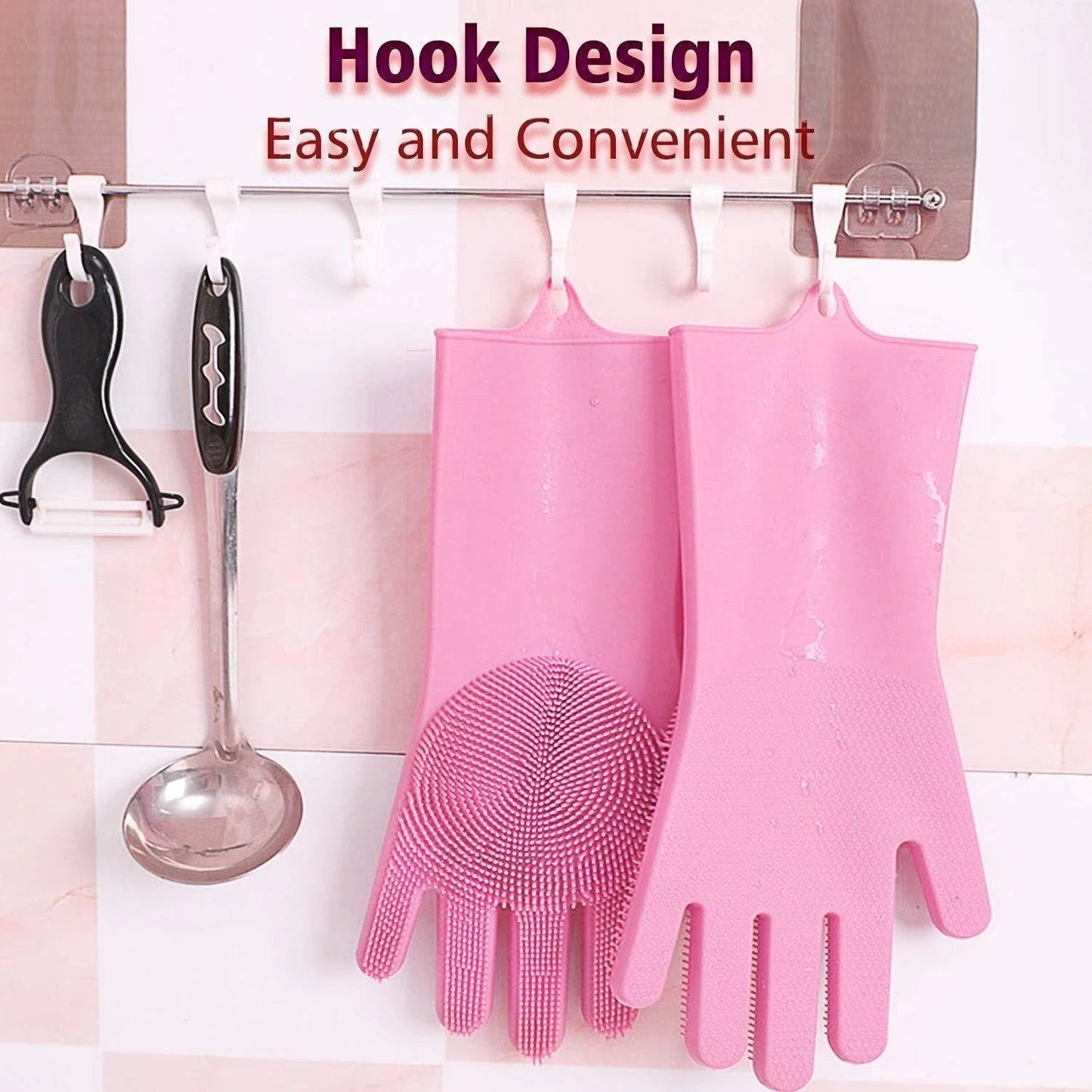 Magic Silicone Dishwashing Gloves Heat-Resistant Reusable Scrubbing Gloves Multicolor (1 Pair)