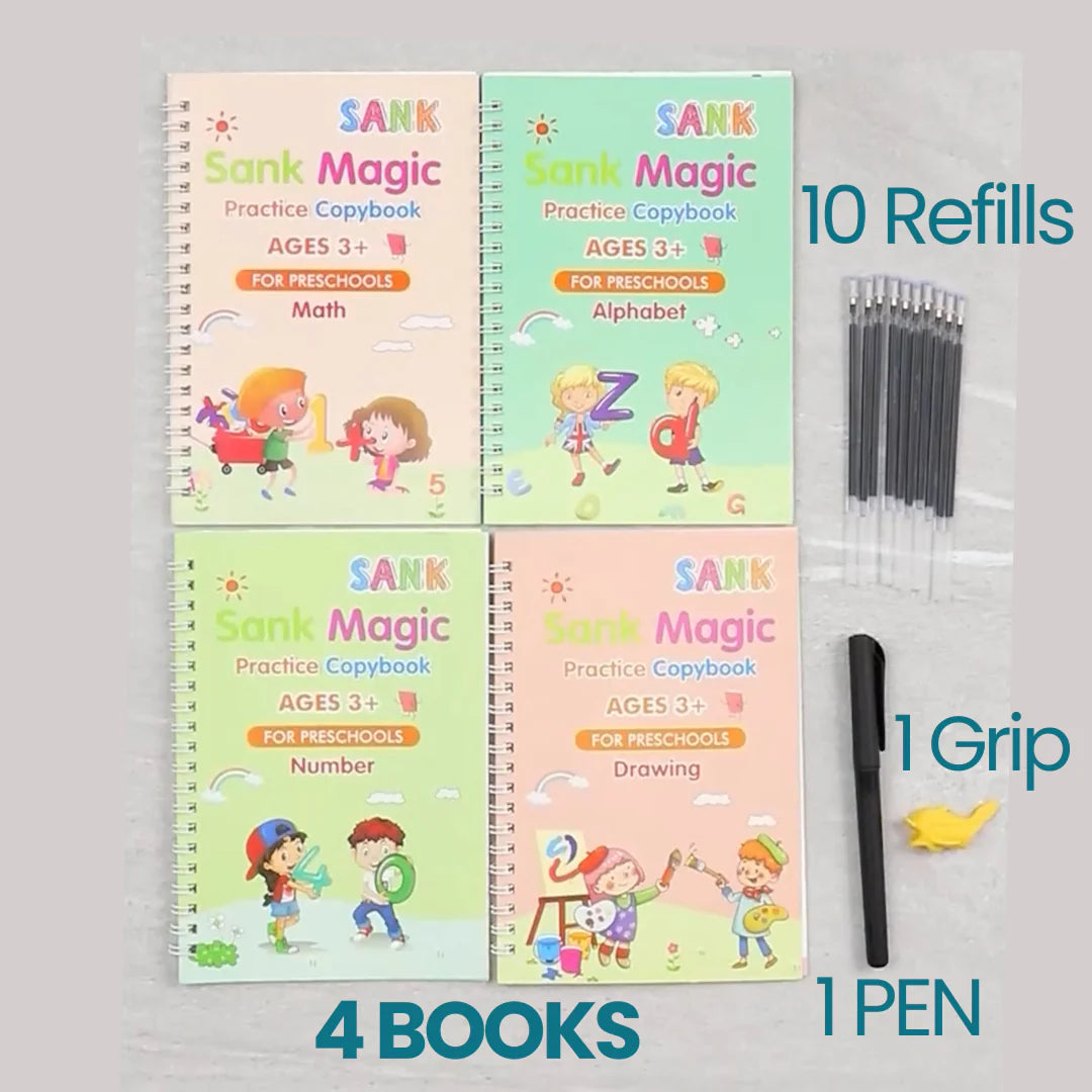 4 Pc Magic Copybook Set for Kids – Reusable Handwriting Practice Books