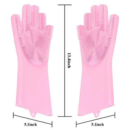 Magic Silicone Dishwashing Gloves Heat-Resistant Reusable Scrubbing Gloves Multicolor (1 Pair)