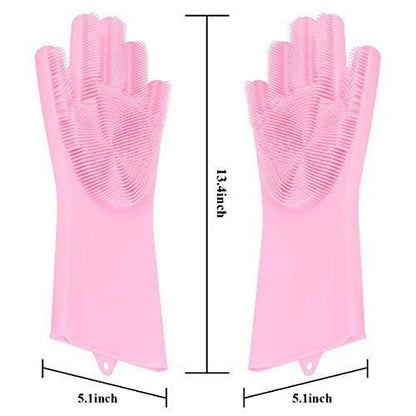 Magic Silicone Dishwashing Gloves Heat-Resistant Reusable Scrubbing Gloves Multicolor (1 Pair)