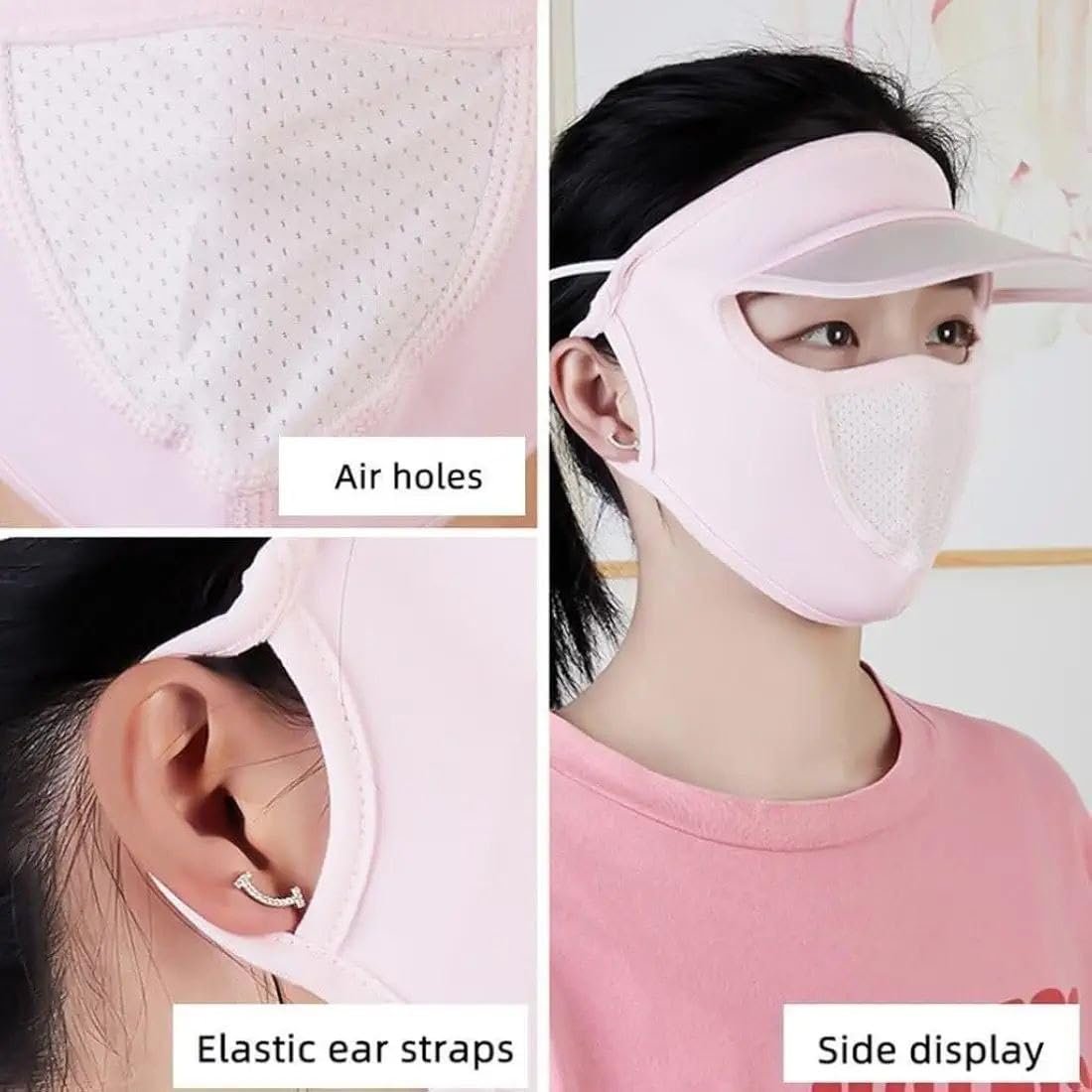 Womens Full Face Uv Protection Cap With Built-in Mask And Wide Brim Visor  Breathable (1 Pc)