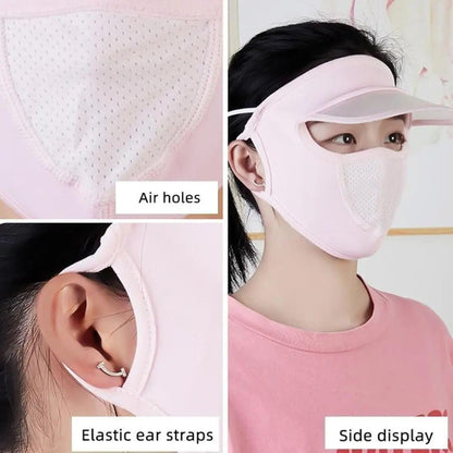 Womens Full Face Uv Protection Cap With Built-in Mask And Wide Brim Visor  Breathable (1 Pc)