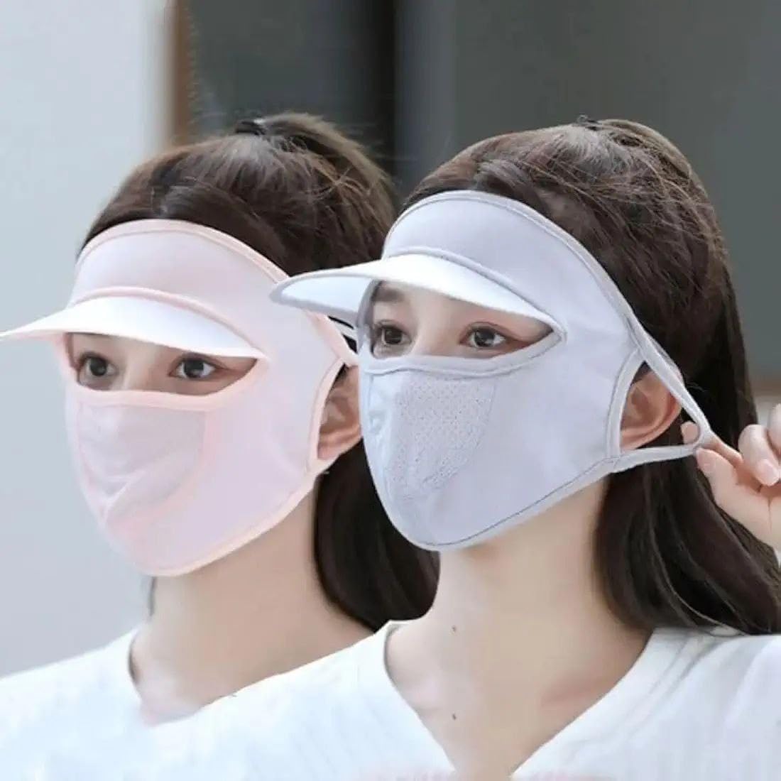Womens Full Face Uv Protection Cap With Built-in Mask And Wide Brim Visor  Breathable (1 Pc)