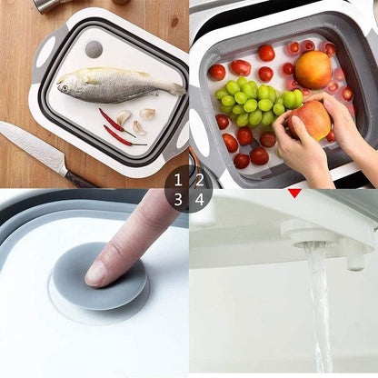 3-in-1 Foldable Chopping Board – Dish Rack, Washing Bowl & Draining Basket
