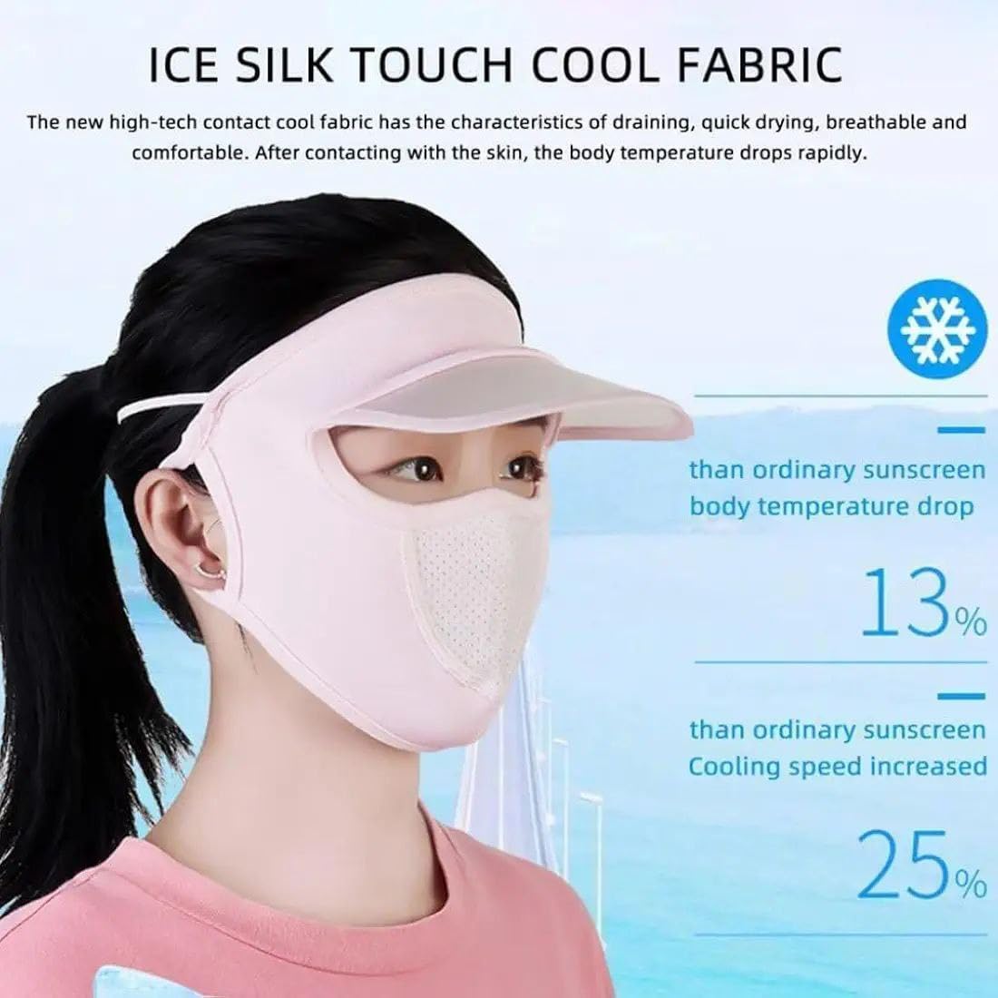 Womens Full Face Uv Protection Cap With Built-in Mask And Wide Brim Visor  Breathable (1 Pc)