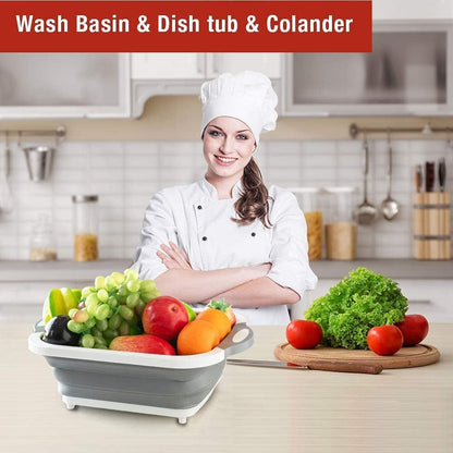 3-in-1 Foldable Chopping Board – Dish Rack, Washing Bowl & Draining Basket