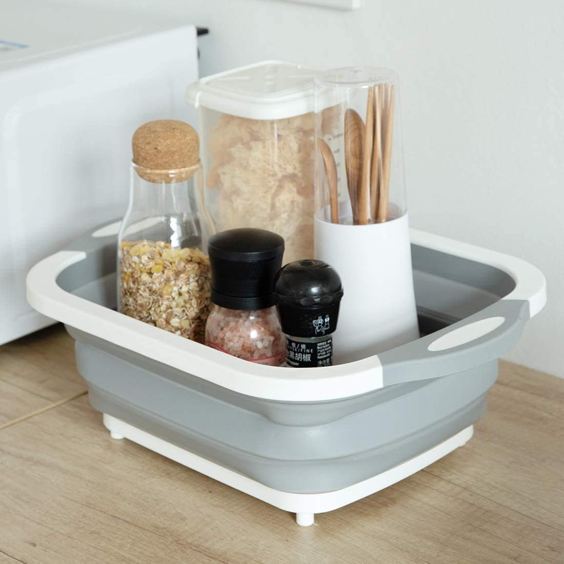3-in-1 Foldable Chopping Board – Dish Rack, Washing Bowl & Draining Basket