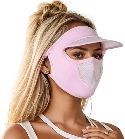 Womens Full Face Uv Protection Cap With Built-in Mask And Wide Brim Visor  Breathable (1 Pc)