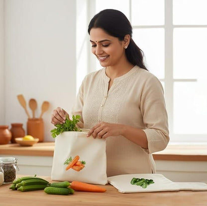 Cotton Reusable Vegetable Bags – Pack of 10