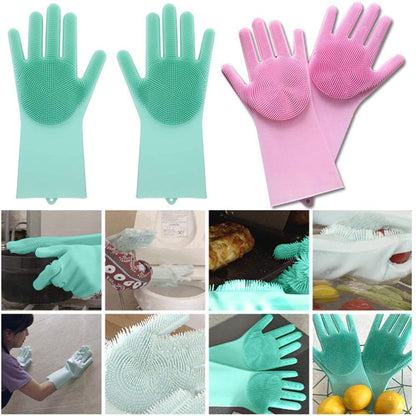 Magic Silicone Dishwashing Gloves Heat-Resistant Reusable Scrubbing Gloves Multicolor (1 Pair)