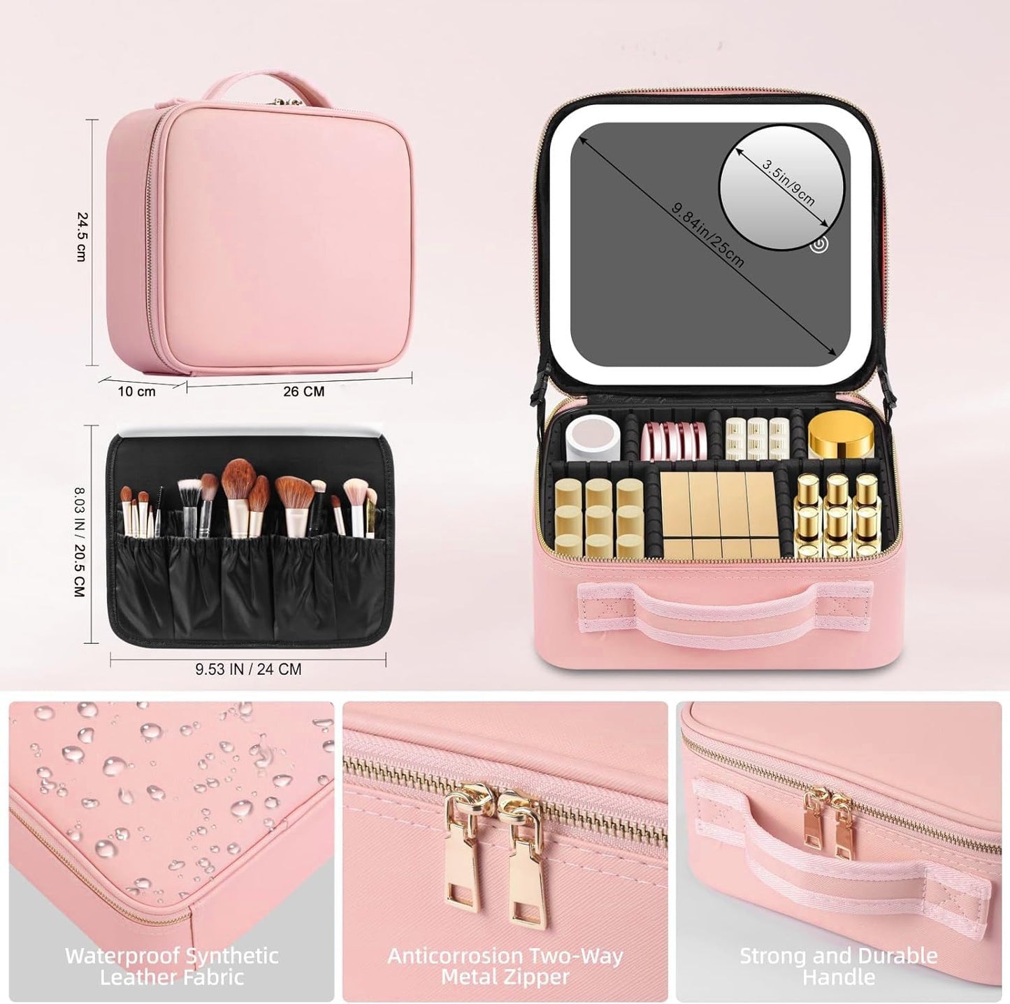 Glamora LED Organizer™ – Luxury pink box for cosmetics with lighting.