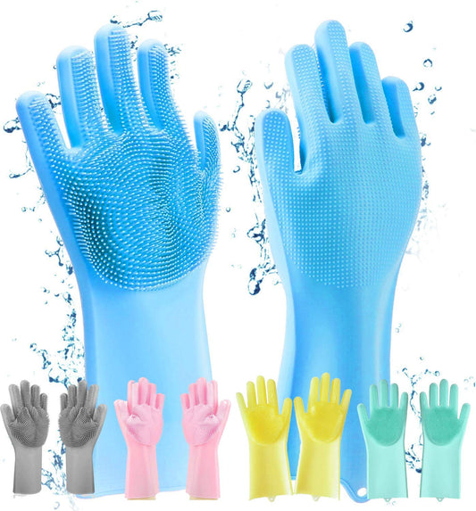 Magic Silicone Dishwashing Gloves Heat-Resistant Reusable Scrubbing Gloves Multicolor (1 Pair)