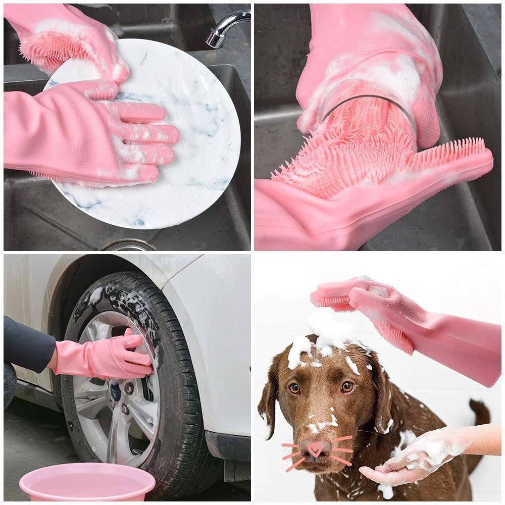 Magic Silicone Dishwashing Gloves Heat-Resistant Reusable Scrubbing Gloves Multicolor (1 Pair)