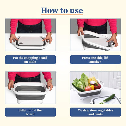 3-in-1 Foldable Chopping Board – Dish Rack, Washing Bowl & Draining Basket