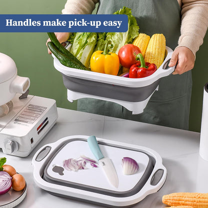 3-in-1 Foldable Chopping Board – Dish Rack, Washing Bowl & Draining Basket