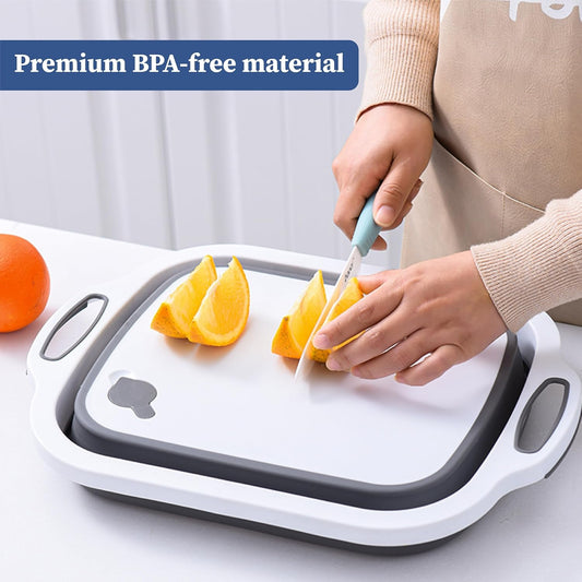 3-in-1 Foldable Chopping Board – Dish Rack, Washing Bowl & Draining Basket