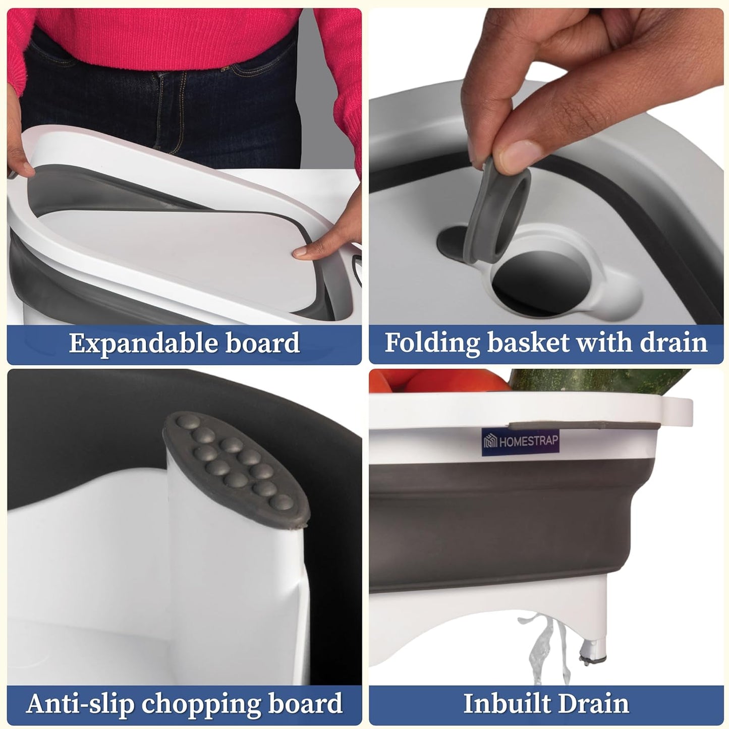3-in-1 Foldable Chopping Board – Dish Rack, Washing Bowl & Draining Basket