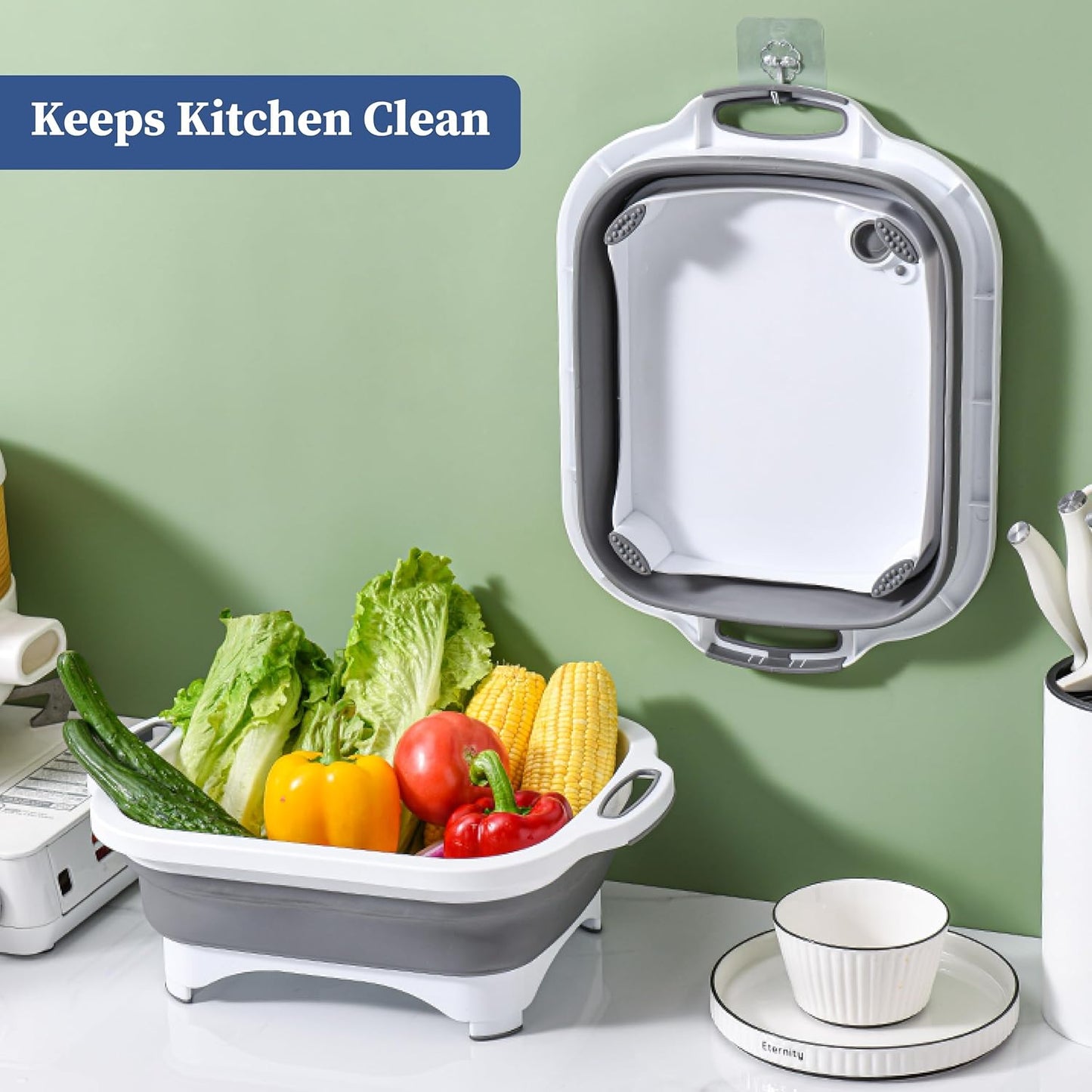 3-in-1 Foldable Chopping Board – Dish Rack, Washing Bowl & Draining Basket