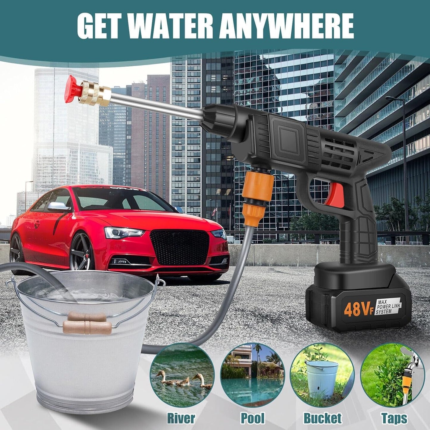 JetWash™ – 48V Portable Car Spray Gun (Double Battrey)