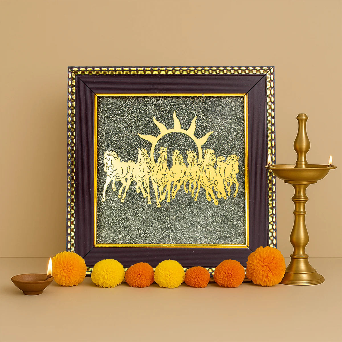 7 Horses on Raw Pyrite Frame