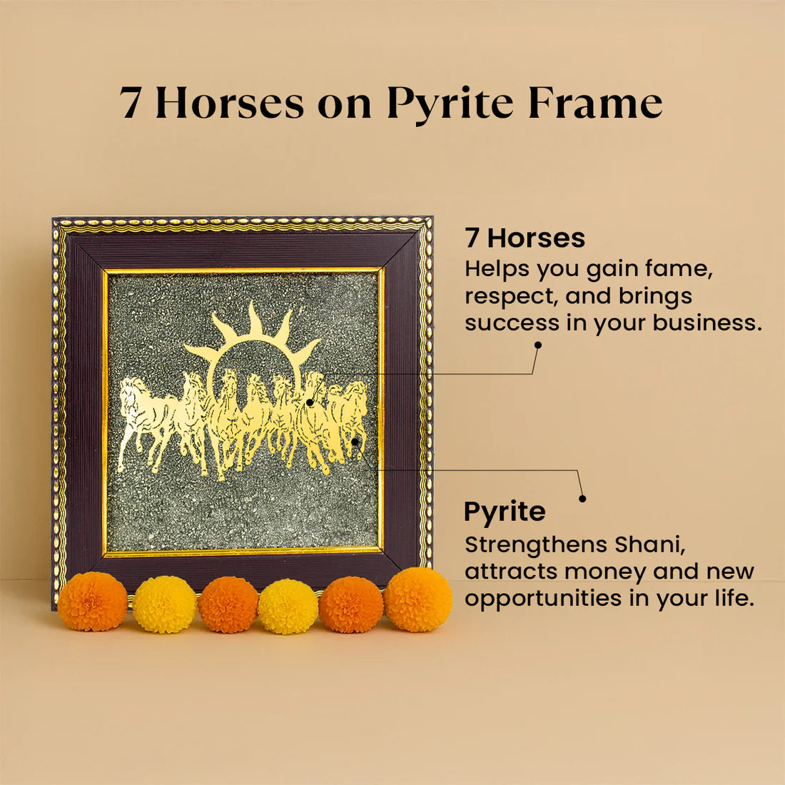 7 Horses on Raw Pyrite Frame
