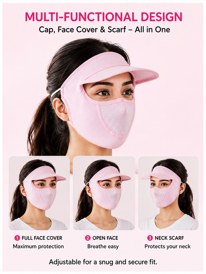Womens Full Face Uv Protection Cap With Built-in Mask And Wide Brim Visor with Breathable Mesh (1 Pc)