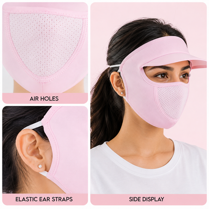 Womens Full Face Uv Protection Cap With Built-in Mask And Wide Brim Visor with Breathable Mesh (1 Pc)