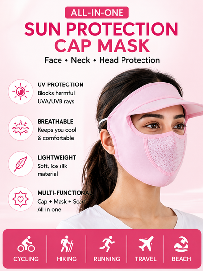 Womens Full Face Uv Protection Cap With Built-in Mask And Wide Brim Visor with Breathable Mesh (1 Pc)