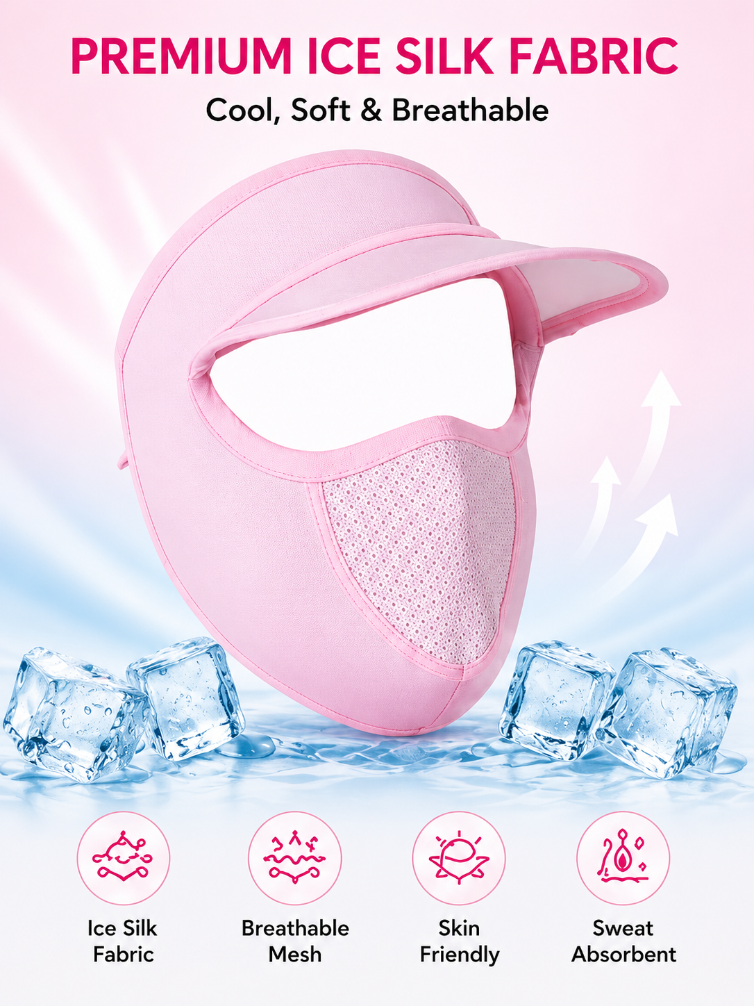 Womens Full Face Uv Protection Cap With Built-in Mask And Wide Brim Visor with Breathable Mesh (1 Pc)