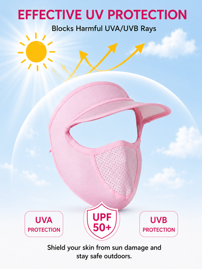 Womens Full Face Uv Protection Cap With Built-in Mask And Wide Brim Visor with Breathable Mesh (1 Pc)