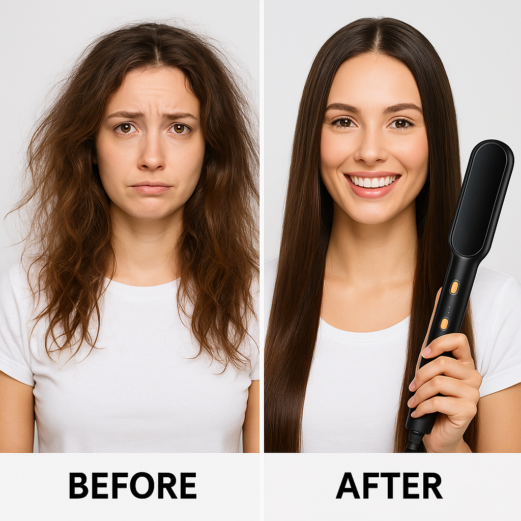 SilkEase Straightener™ – Smoothens hair while massaging scalp for relaxation.