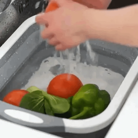 3-in-1 Foldable Chopping Board – Dish Rack, Washing Bowl & Draining Basket