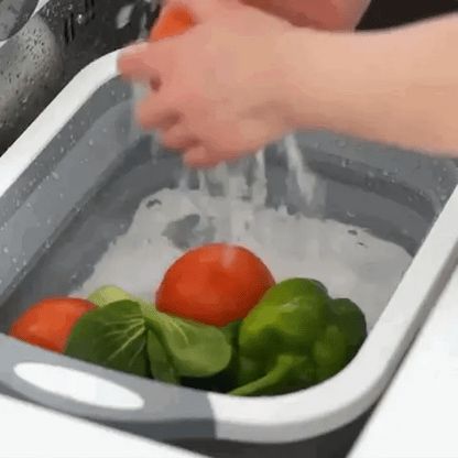 3-in-1 Foldable Chopping Board – Dish Rack, Washing Bowl & Draining Basket