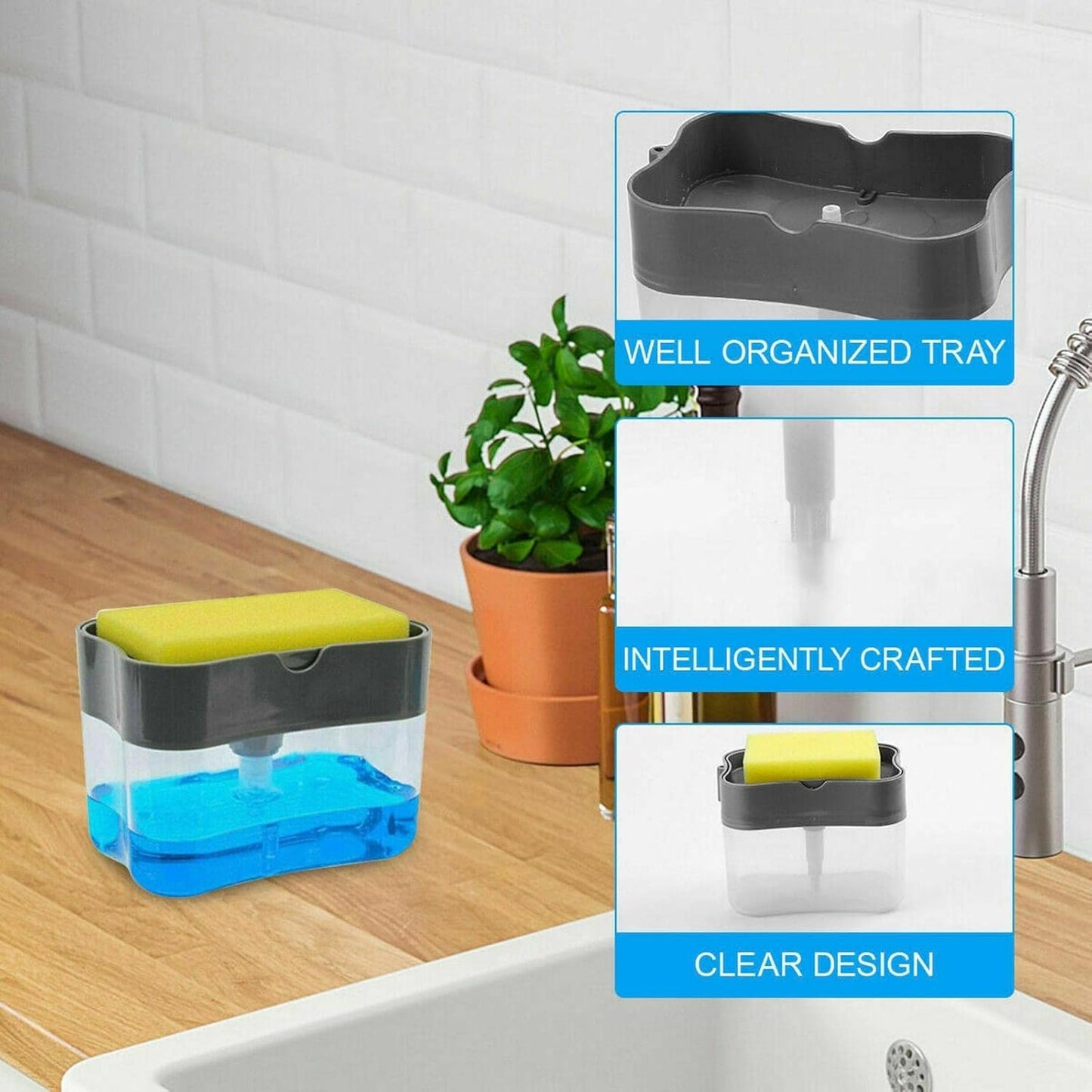 SoapEase Dispenser™ – 2-in-1 soap pump with sponge holder.