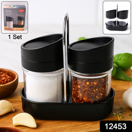 TwinSpice Helix Set™ – Compact plastic jars for salt & pepper.