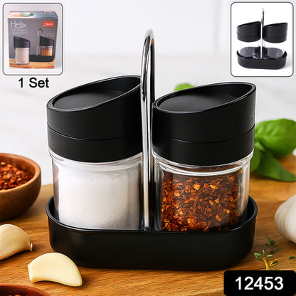 TwinSpice Helix Set™ – Compact plastic jars for salt & pepper.