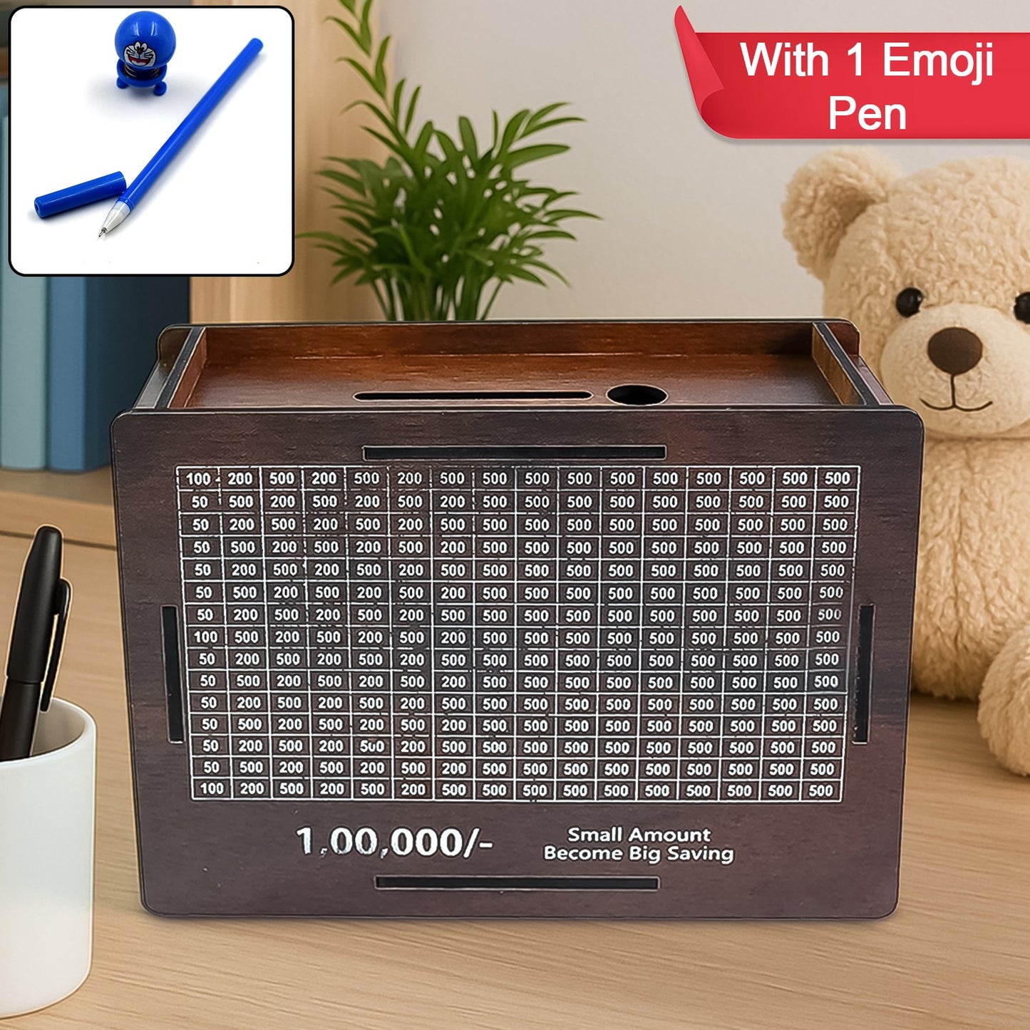 HappySaver™ Wooden Bank (with Emoji Pen)