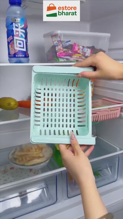 FreshSlide Storage Set™ – 4 adjustable fridge baskets for organized storage.