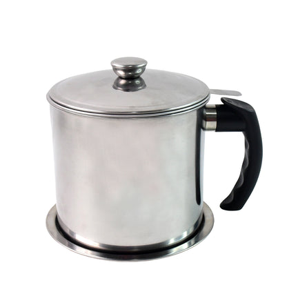 PureOil Strainer Pot™ – Stainless steel pot with lid & fine mesh filter.